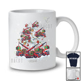 Personalized Custom Name Santa Crane Truck On Christmas Tree; Joyful X-mas Snow Lights Trucker T-Shirt