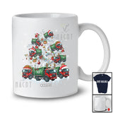 Personalized Custom Name Santa Garbage Truck On Christmas Tree; Joyful X-mas Snow Trucker T-Shirt