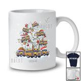 Personalized Custom Name Santa School Bus On Christmas Tree; Joyful X-mas Snow Lights Driver T-Shirt