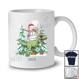 Personalized Custom Name Dabbing Snowman Riding T-Rex Reindeer; Lovely Christmas Dinosaur T-Shirt