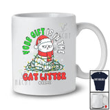 Personalized Custom Name Your Gift Is In The Cat Litter; Humorous Christmas Lights Santa Cat T-Shirt