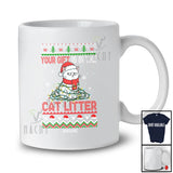 Personalized Custom Name Your Gift Is In The Cat Litter; Lovely Christmas Lights Sweater Santa Cat T-Shirt