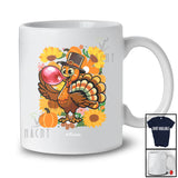 Personalized Custom Name Floral Turkey Blowing Bubble; Lovely Thanksgiving Women Girl Family T-Shirt