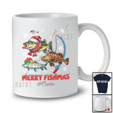 Personalized Custom Name Merry Fishmas; Awesome Christmas Lights Three Fish; Fishing Fisher T-Shirt