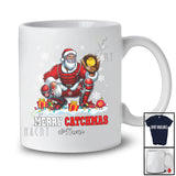 Personalized Merry Catmas; Joyful Christmas Snow Santa Custom Name Softball Catcher Player T-Shirt