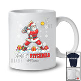 Personalized Merry Pitchmas; Joyful Christmas Snow Santa Custom Name Softball Pitcher Player T-Shirt