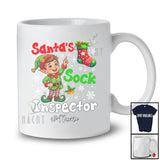 Personalized Custom Name Santa's Sock Inspector; Humorous Christmas Lights Snow Elf Family T-Shirt