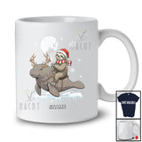 Personalized Santa Sloth Riding Manatee Reindeer; Lovely Christmas Custom Name Sea Animal T-Shirt