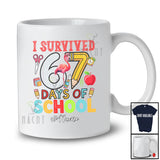Personalized Custom Name Survived 67 Days Of School; Lovely Flamingo Six Seven Student Teacher T-Shirt