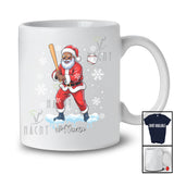 Personalized Custom Name Black Afro African Santa Playing Baseball; Joyful Christmas Sport Player T-Shirt