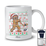 Personalized Custom Name Gingerbread Playing Hockey; Humorous Christmas Sweater Player T-Shirt