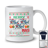 Personalized Custom Name Merry Sharkmas; Humorous Christmas Sweater Three Shark Santa T-Shirt