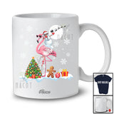 Personalized Custom Name Dabbing Snowman Riding Flamingo; Cheerful Christmas Snow Animal T-Shirt