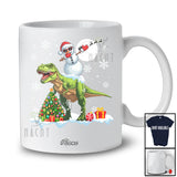 Personalized Custom Name Dabbing Snowman Riding T-Rex; Cheerful Christmas Snow Animal T-Shirt