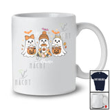 Personalized Custom Name Three Boo Ghost With Coffee Pumpkins; Lovely Halloween Family T-Shirt