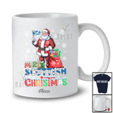 Personalized Custom Name Merry Scottish Christmas; Lovely Santa Scottish Flag Snow; Family T-Shirt