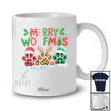 Personalized Custom Name Merry Woofmas; Amazing Christmas Three Plaid Leopard Dog Paws T-Shirt