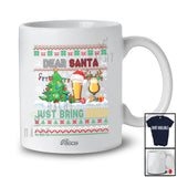 Personalized Custom Name Santa Just Bring Beer; Cheerful Christmas Sweater Drunker Drinking T-Shirt