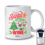 Personalized Custom Name Santa Just Bring Wine; Cheerful Christmas Lights Drunker Drinking T-Shirt