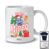 Personalized Custom Name Ho2 Hippo; Lovely Christmas Lights Tree Hippo Reindeer Group T-Shirt
