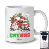 Personalized Custom Name Merry Catmas; Lovely Christmas Santa Cat Snowman On Pickup Truck T-Shirt