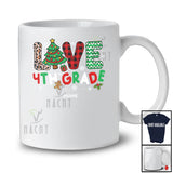 Personalized LOVE 4th Grade; Merry Christmas Tree Plaid; Custom Name Student Teacher T-Shirt