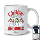 Personalized Custom Name Chillin' With My Snowmies; Humor Christmas Three Snowman T-Shirt