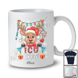 Personalized Custom Name ICU Crew; Lovely Christmas Leopard Reindeer Face; Nurse Group T-Shirt