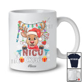Personalized Custom Name NICU Crew; Lovely Christmas Leopard Reindeer Face; Nurse Group T-Shirt