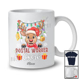 Personalized Custom Name Postal Worker Crew; Lovely Christmas Leopard Reindeer Face T-Shirt