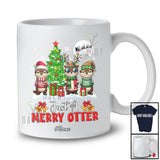 Personalized Custom Name Just A Merry Otter; Lovely Christmas Three Santa Elf Otter X-mas Tree T-Shirt