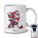 Personalized Custom Name Black African Santa Playing Ice Hockey; Joyful Christmas Afro Player T-Shirt