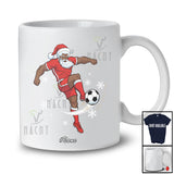 Personalized Custom Name Black African Santa Playing Soccer; Joyful Christmas Afro Player T-Shirt