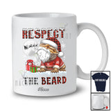 Personalized Custom Name Respect The Beard; Joyful Christmas Red Plaid Bearded Dragon Santa T-Shirt