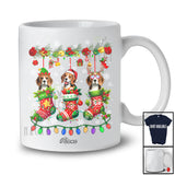 Personalized Custom Name Three Beagle In Christmas Socks; Adorable Pajama Family T-Shirt