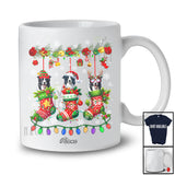 Personalized Custom Name Three Border Collie In Christmas Socks; Adorable Pajama Family T-Shirt