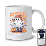 Personalized Custom Name Bruh I Mean Boo; Adorable Halloween Boo Ghost Drinking Wine T-Shirt