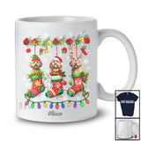 Personalized Custom Name Three Cockapoo In Christmas Socks; Adorable Pajama Family T-Shirt