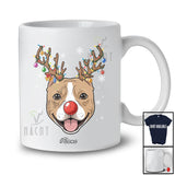 Personalized Custom Name Reindeer Pit Bull Face; Lovely Christmas Ornaments Lights T-Shirt