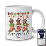 Personalized Custom Name Three Dachshund In Christmas Socks; Adorable Pajama Family T-Shirt