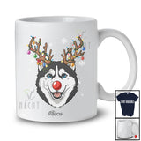 Personalized Custom Name Reindeer Husky Face; Lovely Christmas Ornaments Lights T-Shirt