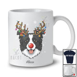 Personalized Custom Name Reindeer Border Collie Face; Lovely Christmas Ornaments Lights T-Shirt