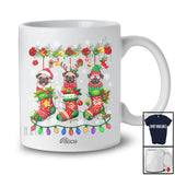 Personalized Custom Name Three Pug In Christmas Socks; Adorable Pajama Family T-Shirt