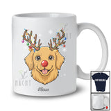 Personalized Custom Name Reindeer Golden Retriever Face; Lovely Christmas Ornaments Lights T-Shirt