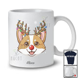 Personalized Custom Name Reindeer Corgi Face; Lovely Christmas Ornaments Lights T-Shirt