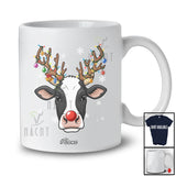 Personalized Custom Name Reindeer Cow Face; Lovely Christmas Ornaments Lights Farmer T-Shirt