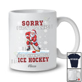 Personalized Custom Name I Wasn't Listening Ice Hockey; Joyful Christmas Santa Playing Player T-Shirt