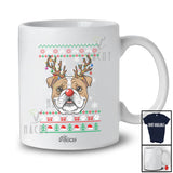 Personalized Custom Name Christmas Reindeer Bulldog Face; Lovely Sweater Ornaments Lights T-Shirt