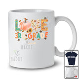 Personalized LOVE 3rd Grade; Happy Thanksgiving Plaid Fall Leaves; Custom Name Student Teacher T-Shirt