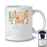 Personalized LOVE 4th Grade; Happy Thanksgiving Plaid Fall Leaves; Custom Name Student Teacher T-Shirt